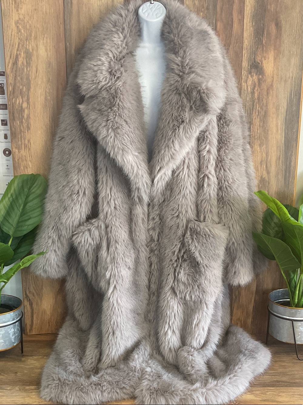Ashley Graham Plush Gray Faux Fur Maxi Coat 2X
